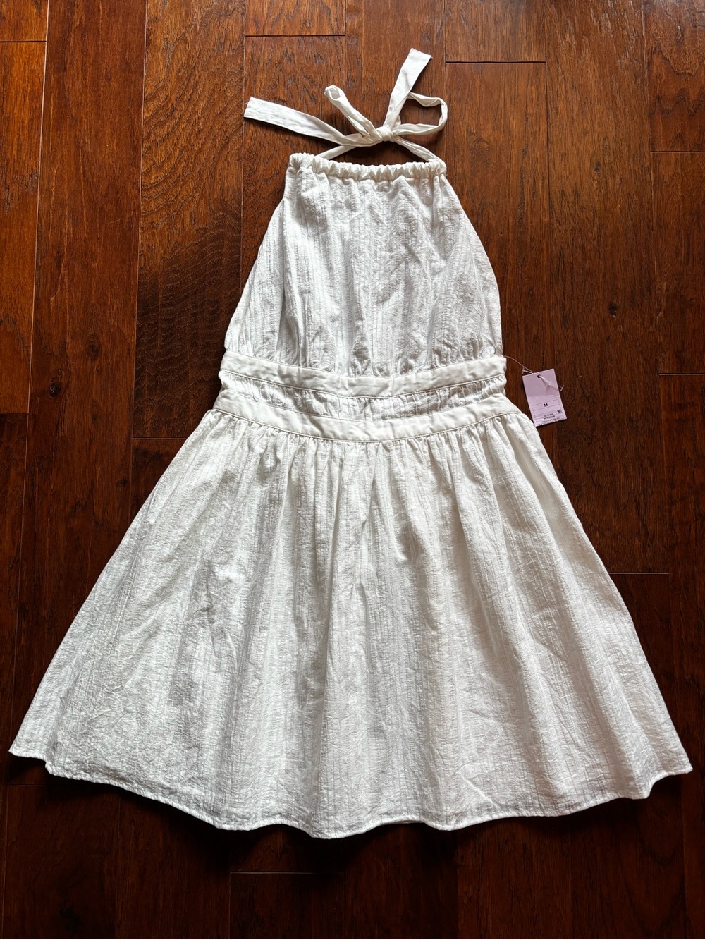 Wild Fable White Textured Cotton Halter Dress Tie Back | Size M
